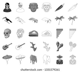 Country Mexico monochrome,outline icons in set collection for design. Mexico and landmark vector symbol stock web illustration.