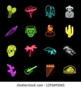 Country Mexico neon icons in set collection for design. Mexico and landmark vector symbol stock web illustration.