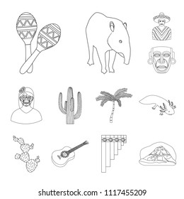 Country Mexico outline icons in set collection for design. Mexico and landmark vector symbol stock web illustration.