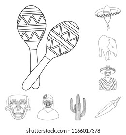 Country Mexico outline icons in set collection for design. Mexico and landmark vector symbol stock web illustration.
