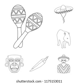 Country Mexico outline icons in set collection for design. Mexico and landmark vector symbol stock web illustration.