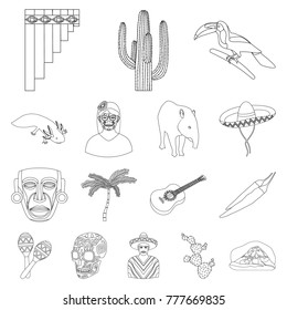 Country Mexico outline icons in set collection for design. Mexico and landmark vector symbol stock web illustration.