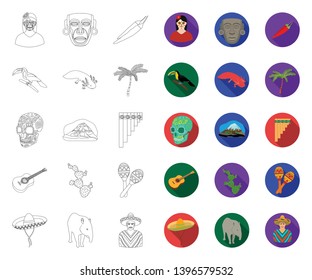 Country Mexico outline,flat icons in set collection  design. Mexico and landmark vector symbol stock web illustration.