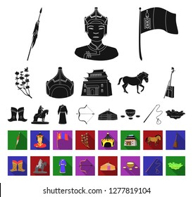 Country Mongolia black,flat icons in set collection for design.Territory and landmark vector symbol stock web illustration.