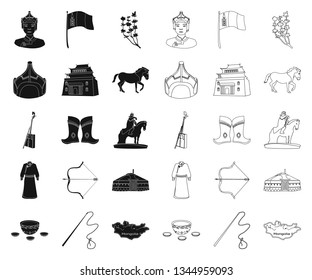 Country Mongolia black,outline icons in set collection for design.Territory and landmark vector symbol stock web illustration.