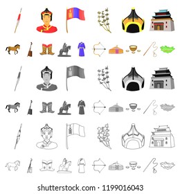 Country Mongolia cartoon icons in set collection for design.Territory and landmark vector symbol stock web illustration.