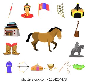Country Mongolia cartoon icons in set collection for design.Territory and landmark vector symbol stock web illustration.