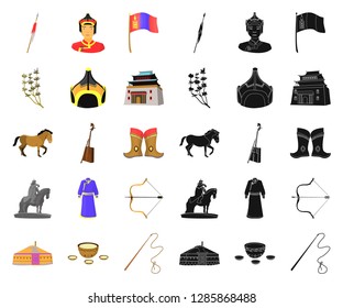 Country Mongolia cartoon,black icons in set collection for design.Territory and landmark vector symbol stock web illustration.