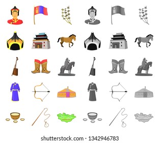 Country Mongolia cartoon,mono icons in set collection for design.Territory and landmark vector symbol stock web illustration.