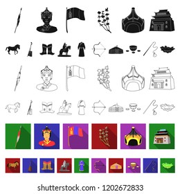 Country Mongolia flat icons in set collection for design.Territory and landmark vector symbol stock web illustration.
