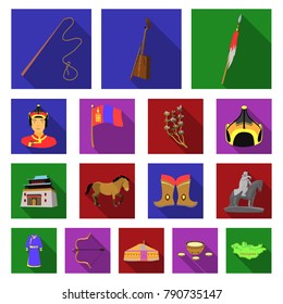 Country Mongolia flat icons in set collection for design.Territory and landmark vector symbol stock web illustration.