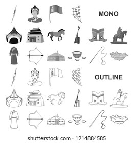 Country Mongolia monochrom icons in set collection for design.Territory and landmark vector symbol stock web illustration.