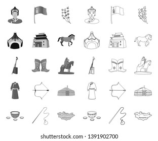 Country Mongolia mono,outline icons in set collection for design.Territory and landmark vector symbol stock web illustration.