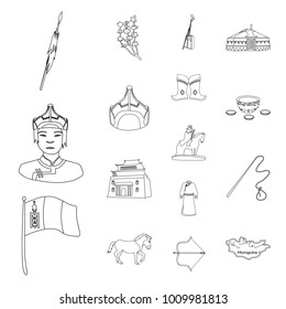 Country Mongolia outline icons in set collection for design.Territory and landmark vector symbol stock web illustration.