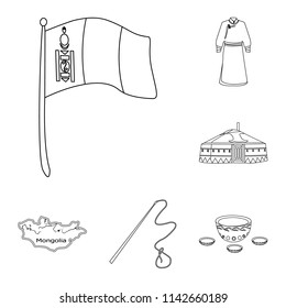 Country Mongolia outline icons in set collection for design.Territory and landmark vector symbol stock web illustration.