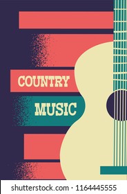 Country Music background with musical instrument acoustic guitar and text.Vector music poster festival illustration