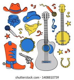 COUNTRY MUSIC BAND Western Festival Vector Illustration Set