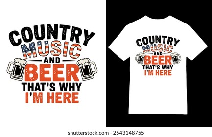 Country Music and Beer T-Shirt Design.