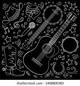COUNTRY MUSIC Cowboy Western Festival Vector Illustration Set