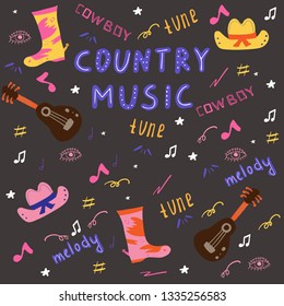 Country music doodle set.
