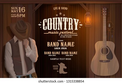 country music  evening wild west horizontal poster with cowboy