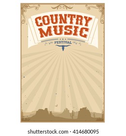 Country music festival background with landscape.Poster isolated on white