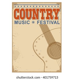 Country music festival background with symbol of guitar.Vector poster illustration