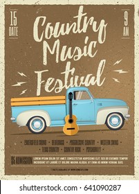 Country Music Festival Flyer. Vintage Styled Vector Illustration.