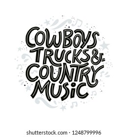 Country music festival poster vector template. Hand drawn black lettering. Cowboy fest advertising banner, invitation concept. Live music concert, event. Calligraphic western retro design element