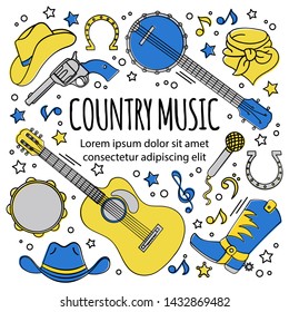 COUNTRY MUSIC FESTIVAL Western Holiday Vector Illustration Set