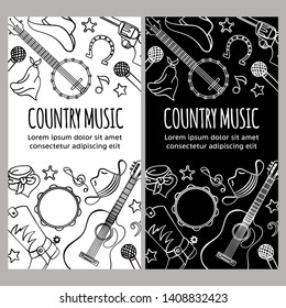 COUNTRY MUSIC FLYER Western Festival Vector Illustration Set