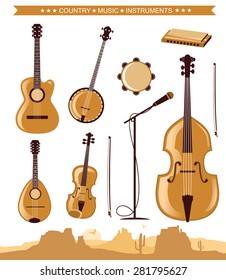 Country music instruments.Vector illustration of symbol isolated on white