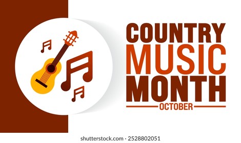 Country Music Month background or banner design template is observed every year in October. Holiday concept. Template for card, poster, placard, template.