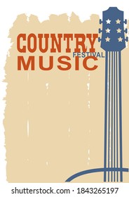 Country music poster with acoustic guitar and text. vector Grunge music background for text