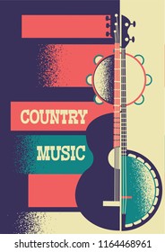 Country Music poster color background with musical instruments on retro poster for text