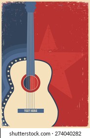 Country Music Poster With Guitar On Old Paper Texture