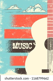 Country Music poster with musical instrument acoustic guitar.Vector vintage background for text.