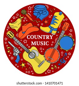 COUNTRY MUSIC STICKER Western Festival Vector Illustration