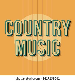 Country music vintage 3d vector lettering. Retro bold font, typeface. Pop art stylized text. Old school style letters. 90s, 80s poster, banner, t shirt typography design. Mellow color background