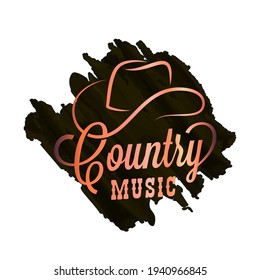 Country music watercolor logo. Cowboy hat with country music lettering on white background