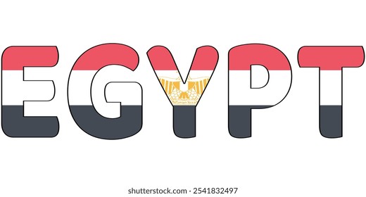 The country name EGYPT is displayed in large, bold letters. Each letter is filled with the colors and symbols of the Egyptian flag..