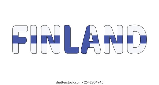 The country name FINLAND is displayed in large, bold letters. Each letter is filled with the colors of the Finnish flag.