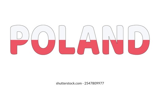 The country name POLAND is displayed in large, bold letters. Each letter is filled with the colors and symbols of the Polish flag.