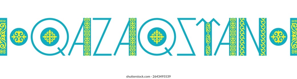 Country name Qazaqstan, ethnic art, kazakh ornament, seamless border, vector design