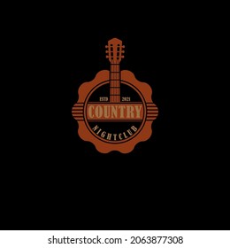 Country Nightclub Emblem Logo applied for western vintage retro salon bar. Country Guitar Music Western Vintage Retro Saloon Bar Cowboy logo design