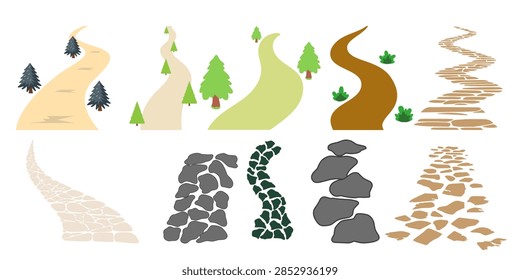 Country Path Vector Set Winding Dirt Trail Stone Walkways