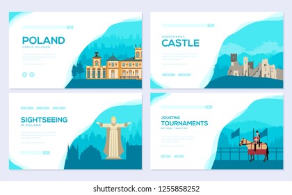 Country Poland travel vacation guide concept. Traditional tour brochure card set. Template of flyear, web banner, ui header, enter site. Layout invintation modern