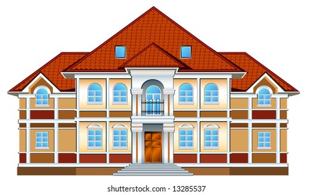 Country private residence, house with greater windows and red tile