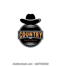 Country record vector logo design  vintage-inspired emblem featuring a vinyl record with rustic elements, perfect for country music labels, radio stations, music festivals, or artist branding