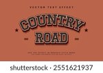 Country road editable vector text effect with classic retro concept. Suitable for vintage design theme.